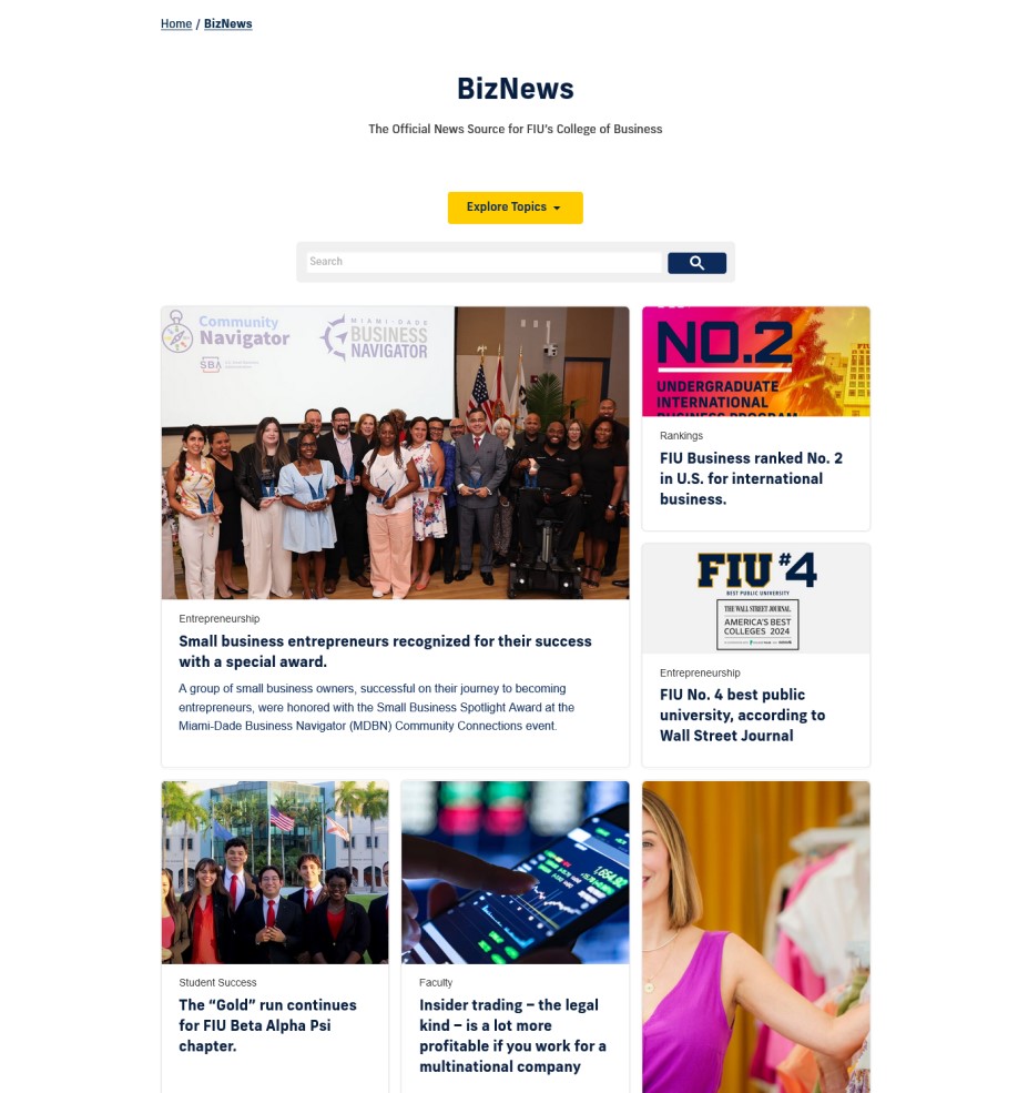 Screenshot of BizNews blog home page