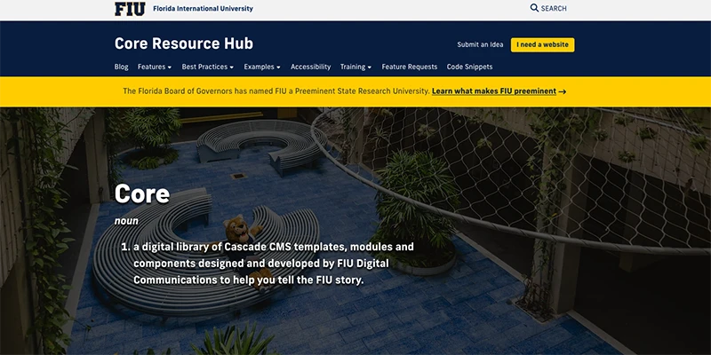 Screenshot of university announcement on FIU Core Resource Hub