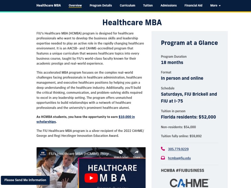 Screenshot of FIU Business' MBA in Healthcare