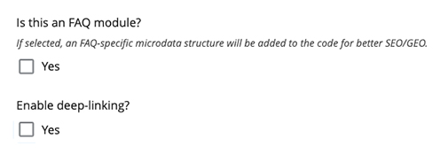 A screenshot of the "Is this an FAQ module?" feature