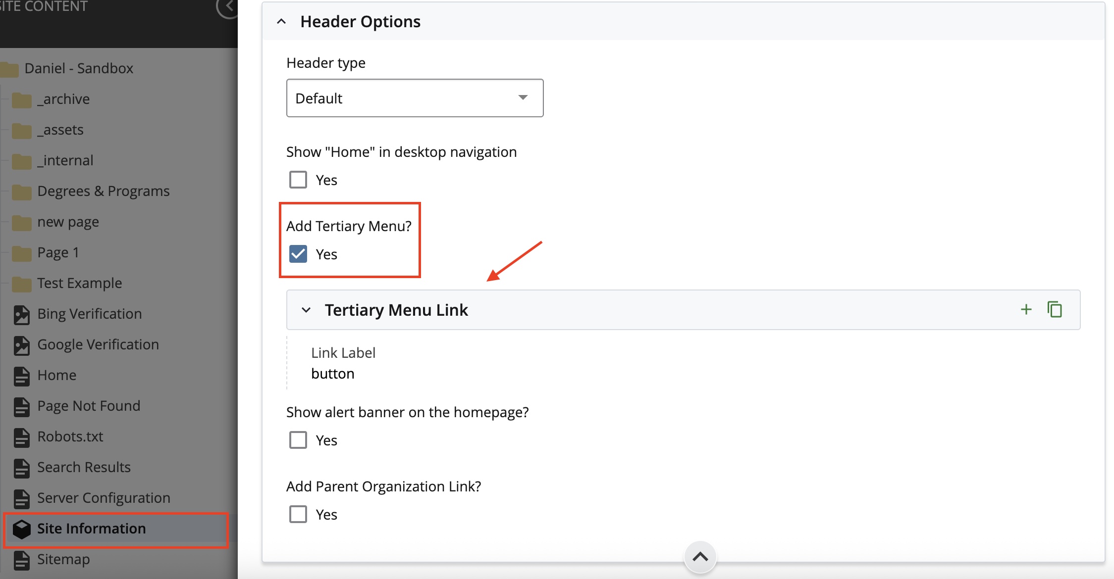 How to turn on the tertiary navigation