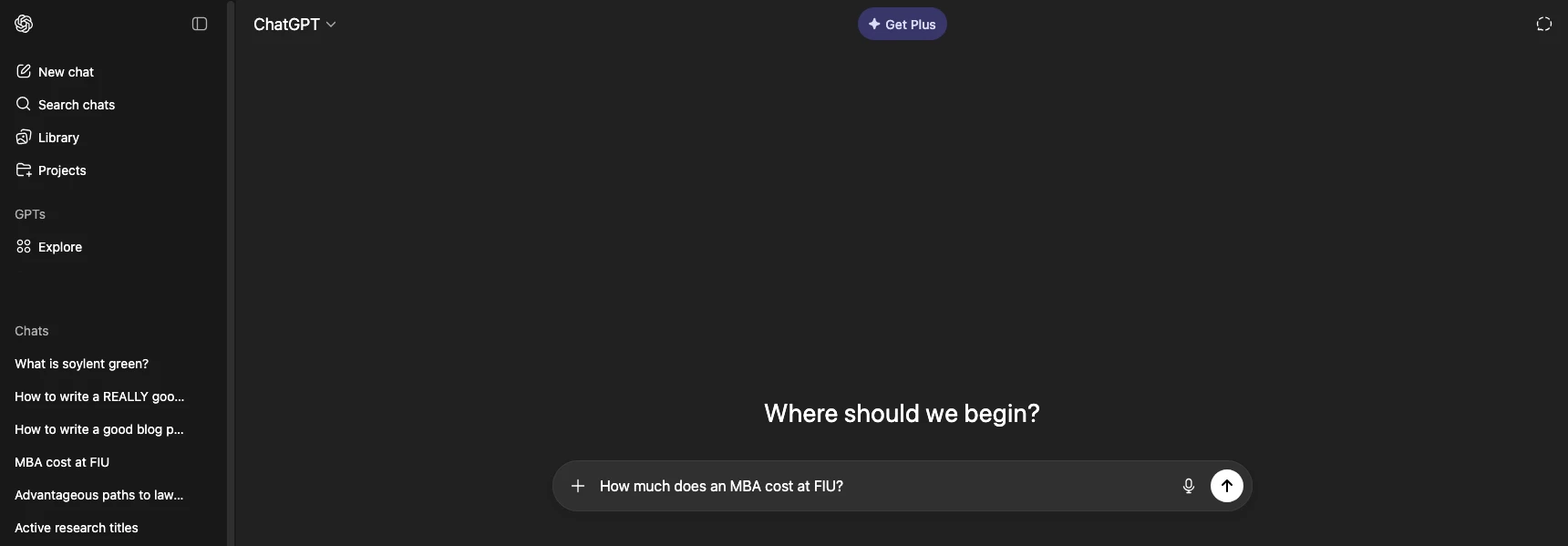 ChatGPT's prompt screen