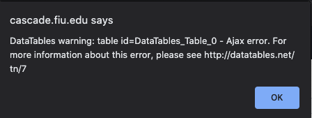 DataTables warning ajax error