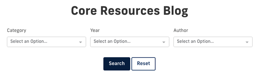 Screenshot of Core Resources Blog filter list