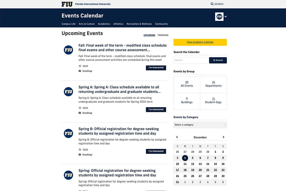 Updates to FIU Calendar Roles, Permissions and SignOn Core Resource