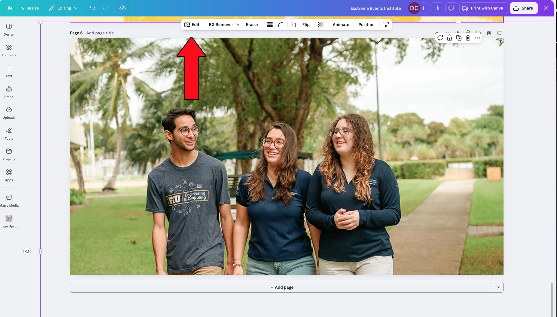 A screenshot showing the first canva edit button