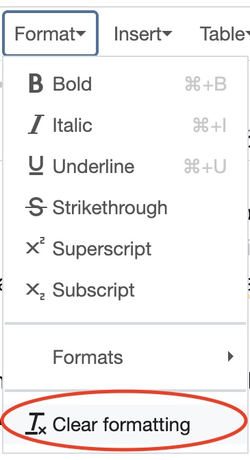 the Clear Formatting option within Cascade