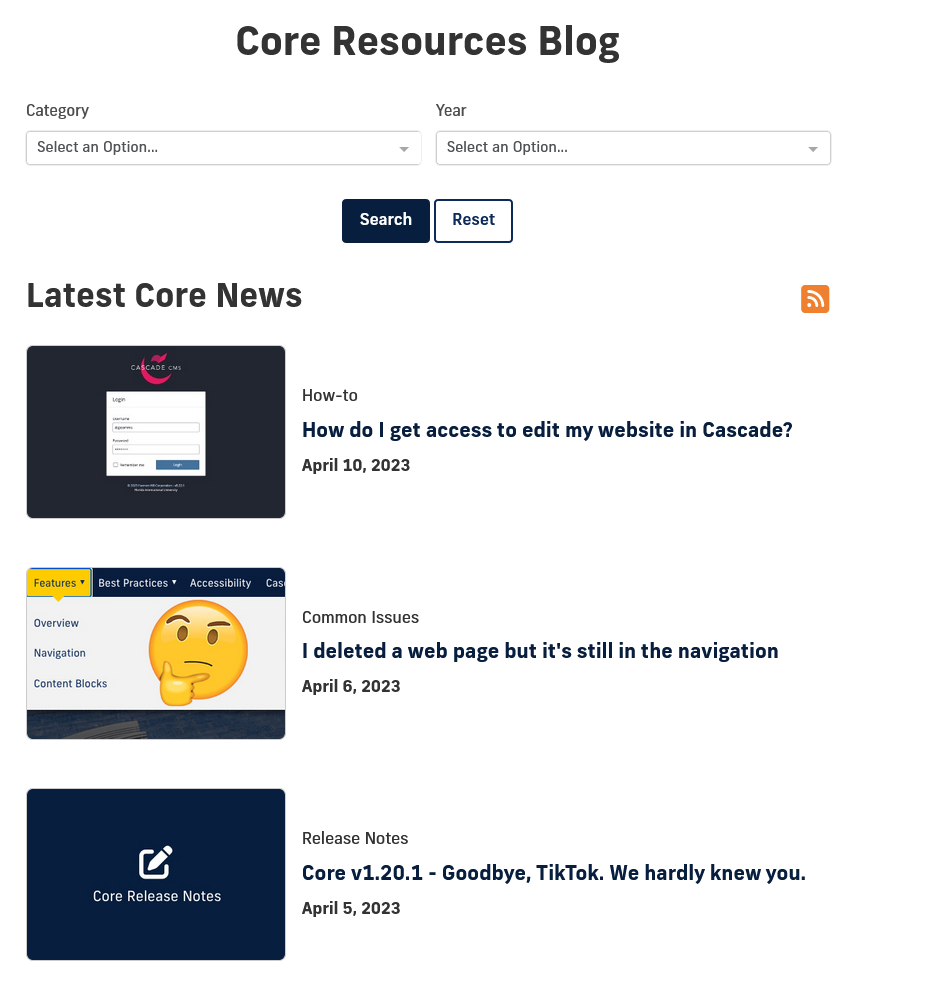 Screenshot of Core Resources Blog