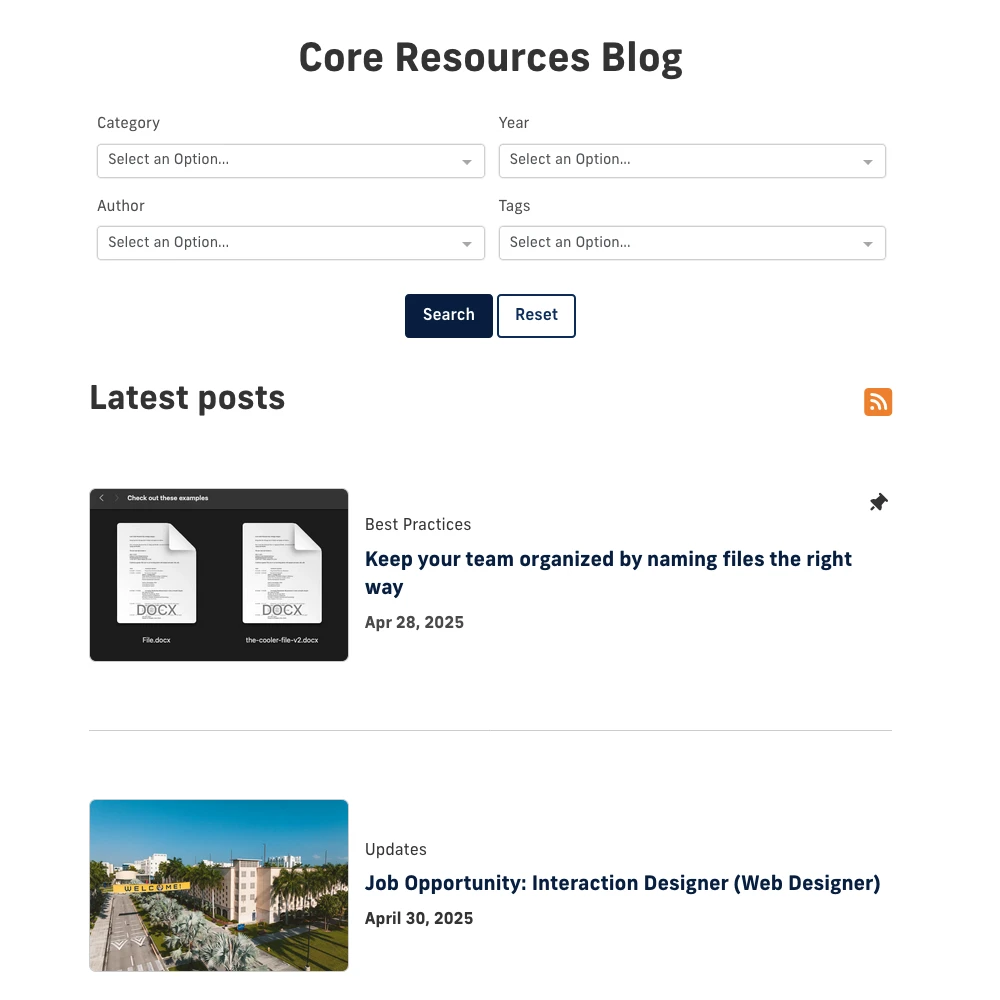 Screenshot of new blog sticky post feature