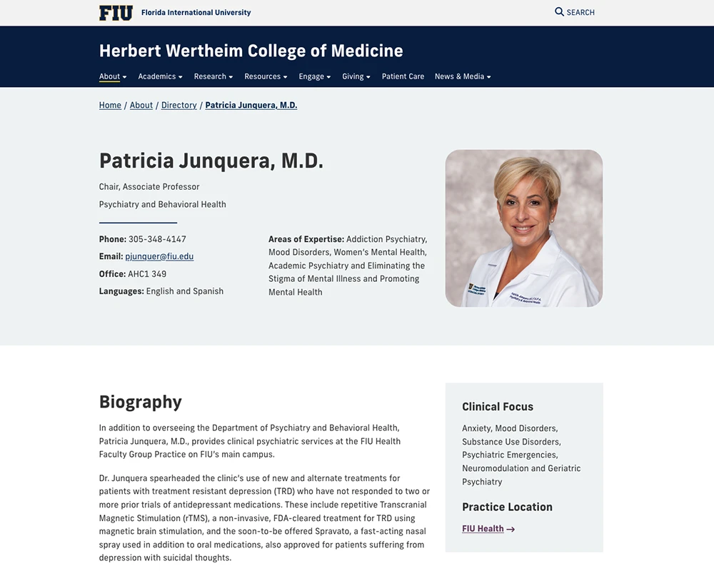 Screenshot of Dr. Patricia Junquera's new Core v1.38 profile