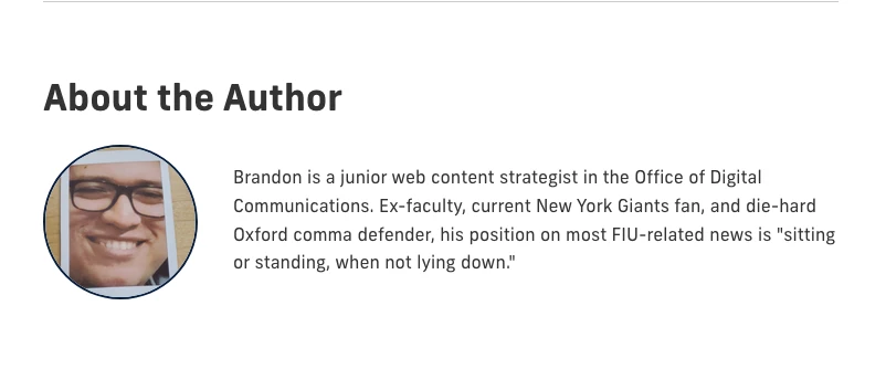 Screenshot of a blog author and bio