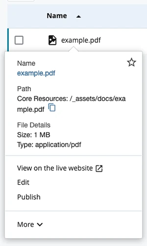 Screenshot of Cascade's right-click menu for documents