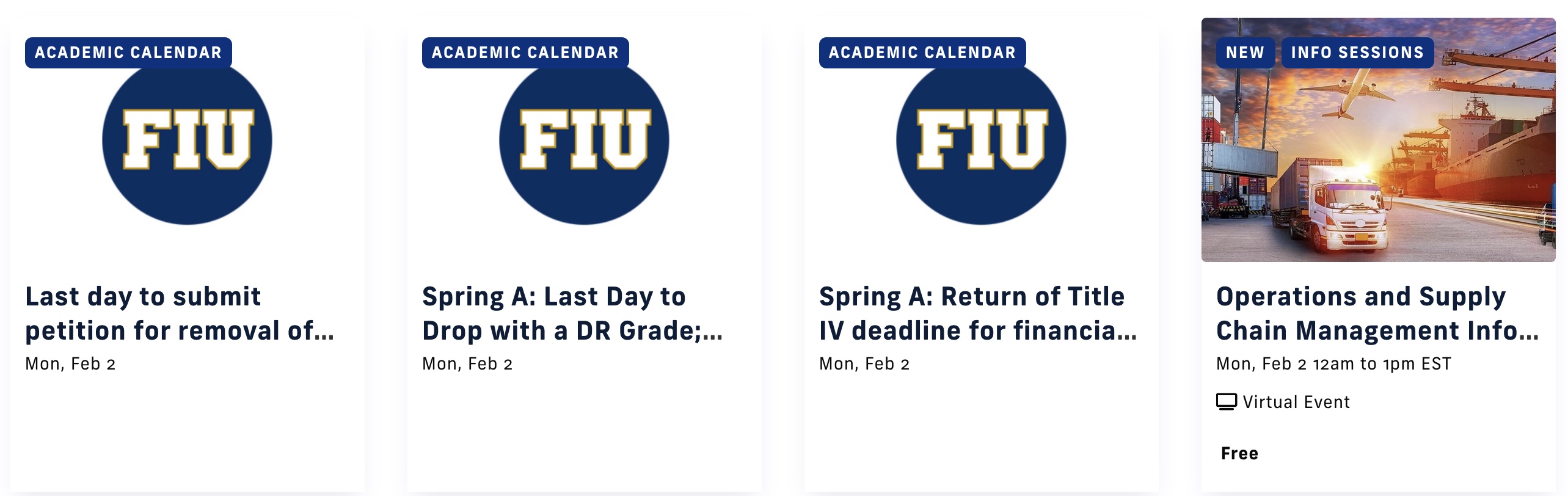 FIU Calendar event cards
