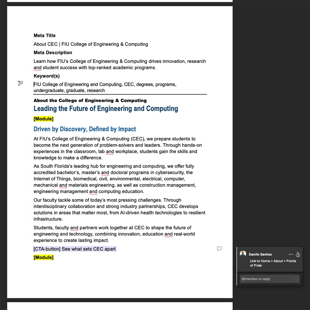 CEC About page content plan