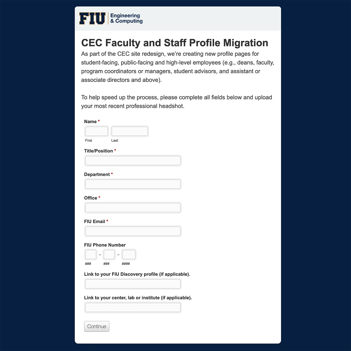 CEC faculty and staff profile migration form