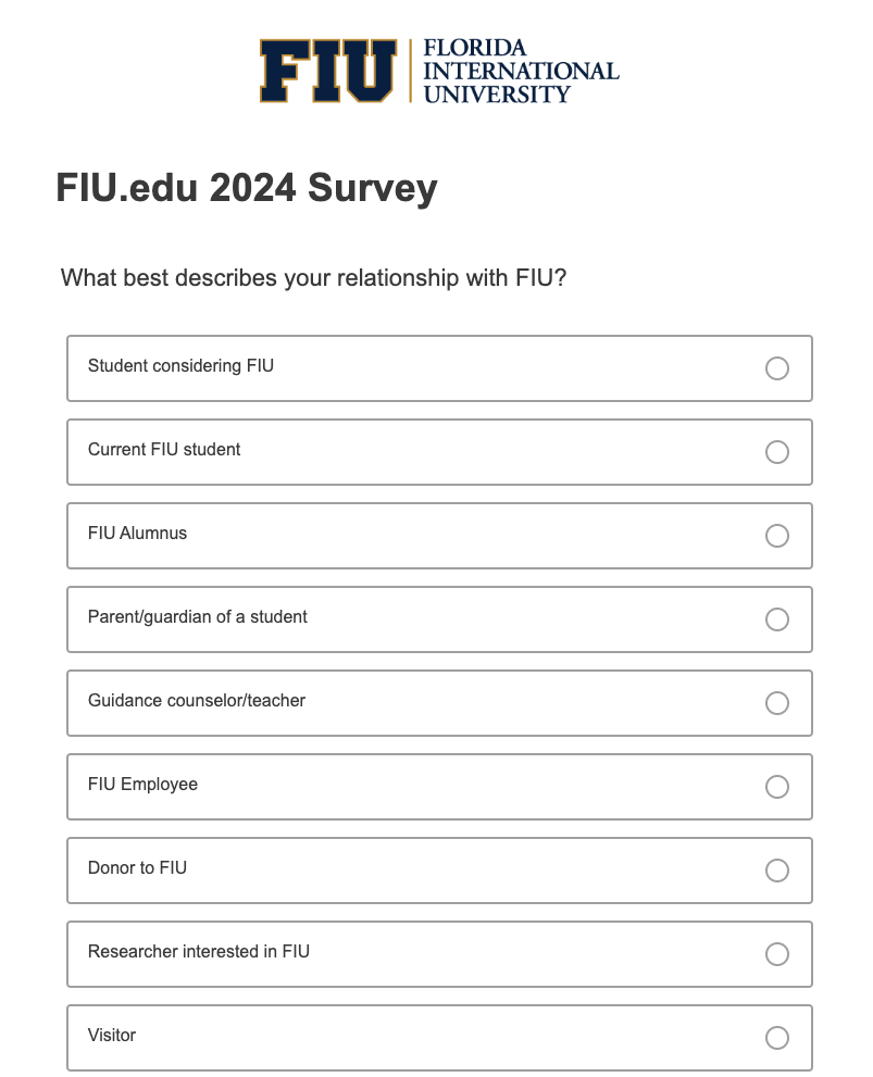 Screenshot of the fiu.edu survey using Qualtrics