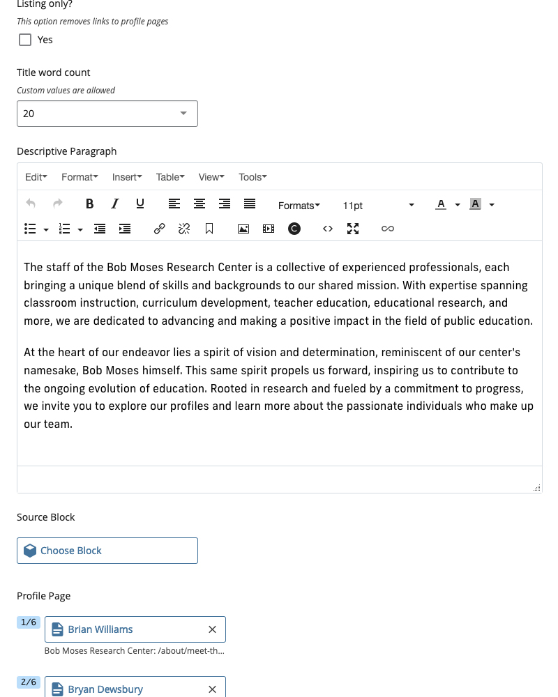 Screenshot of Cascade Profile module window