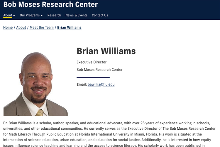 Screenshot of Brian Williams' profile page