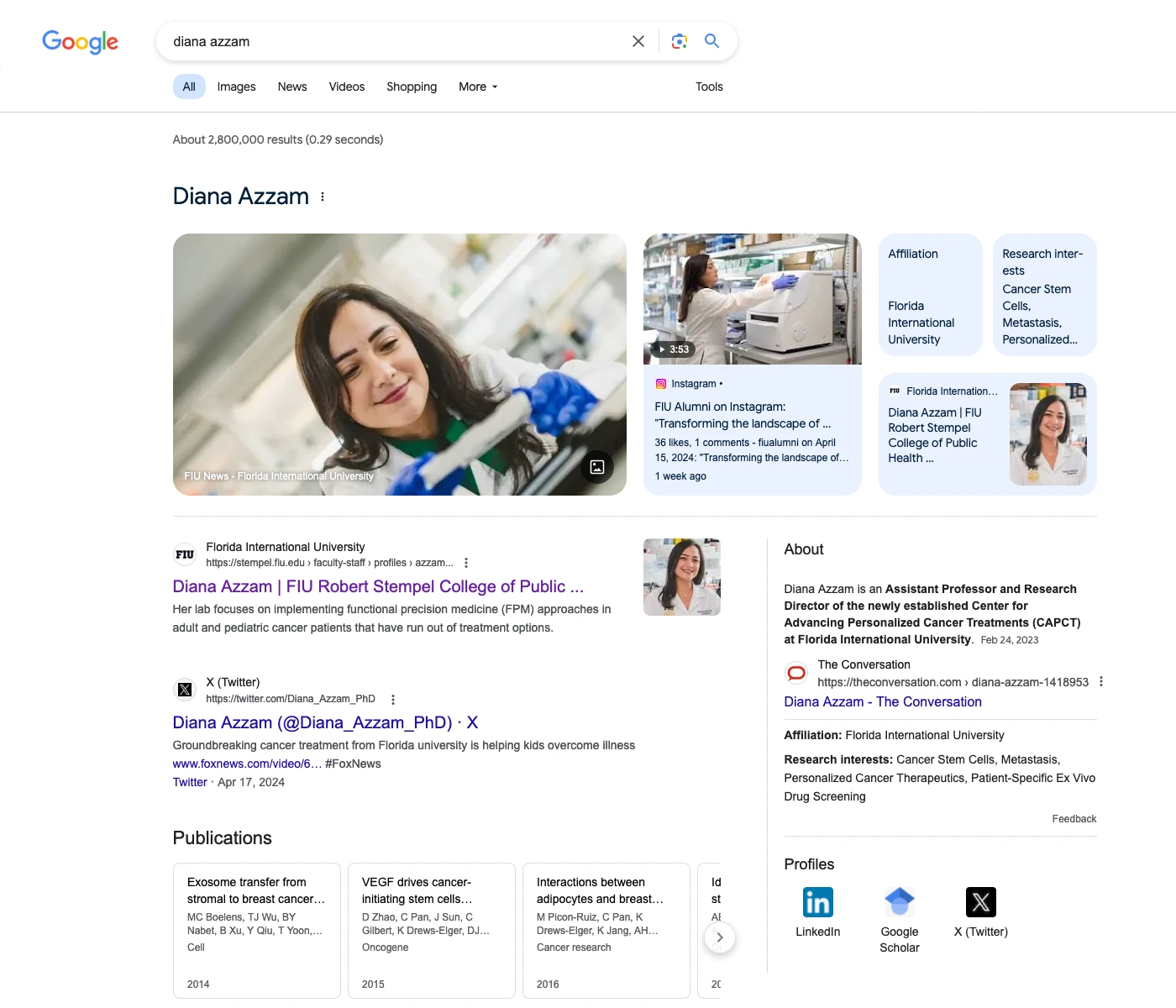 Screenshot of Google search for Diana Azzam