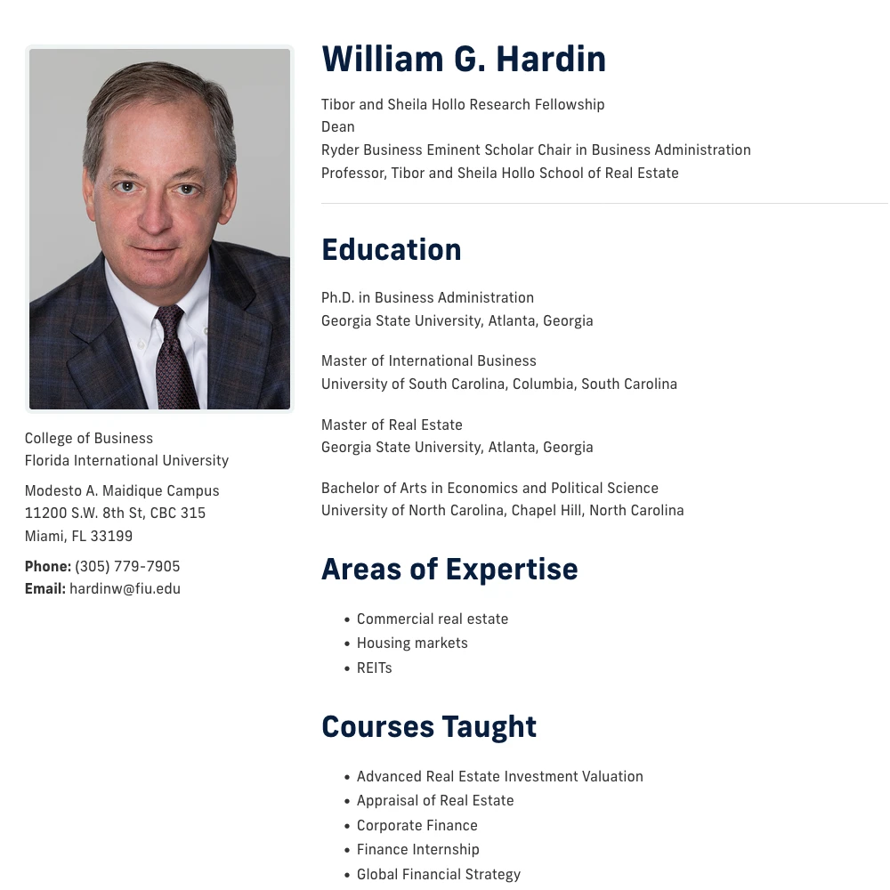 Profile page for William Hardin