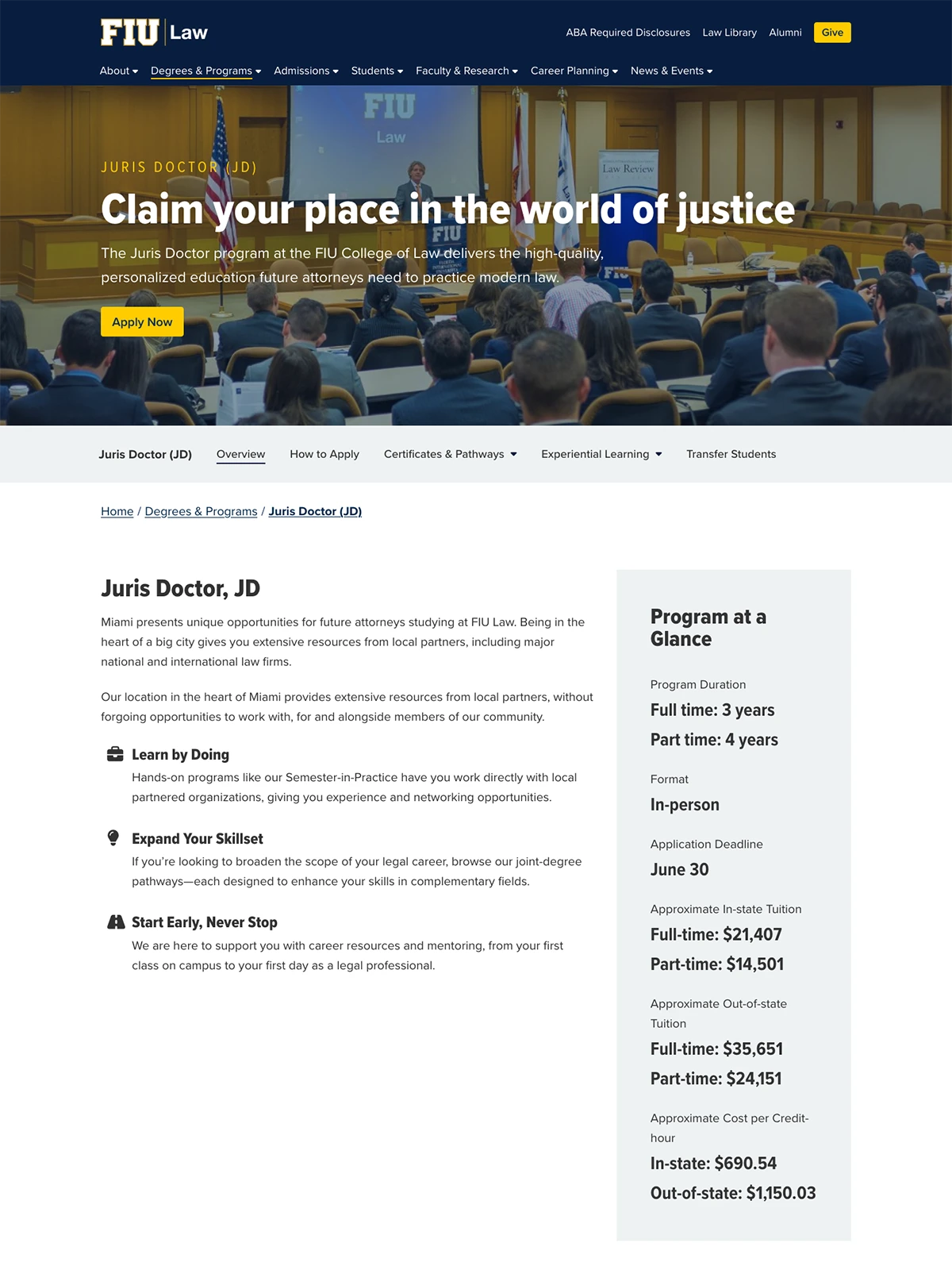 FIU Law's JD program page