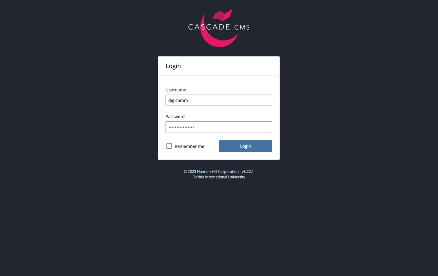 Image of Cascade login screen