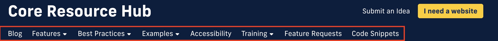 Core Resource Hub's main navigation bar