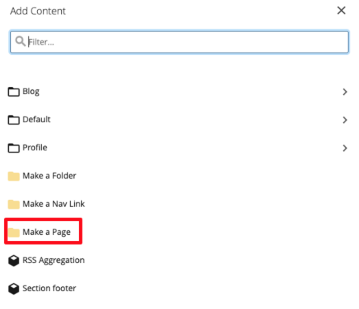 After selecting Add Content choose Make a Page