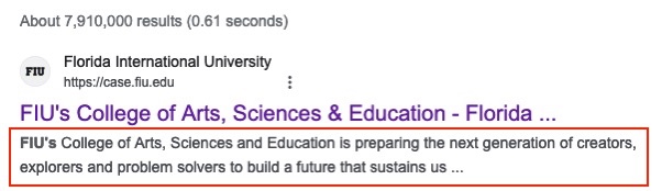 Image of Google search result with meta description highlighted