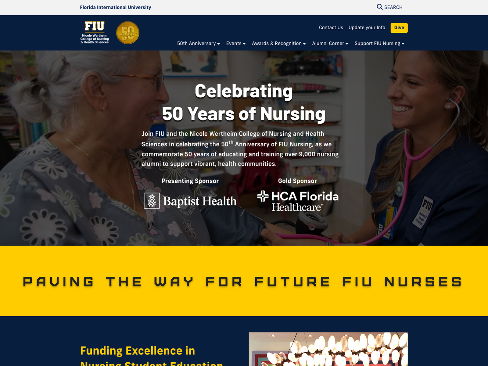 Screenshot of FIU Nursing 50th Anniversary website