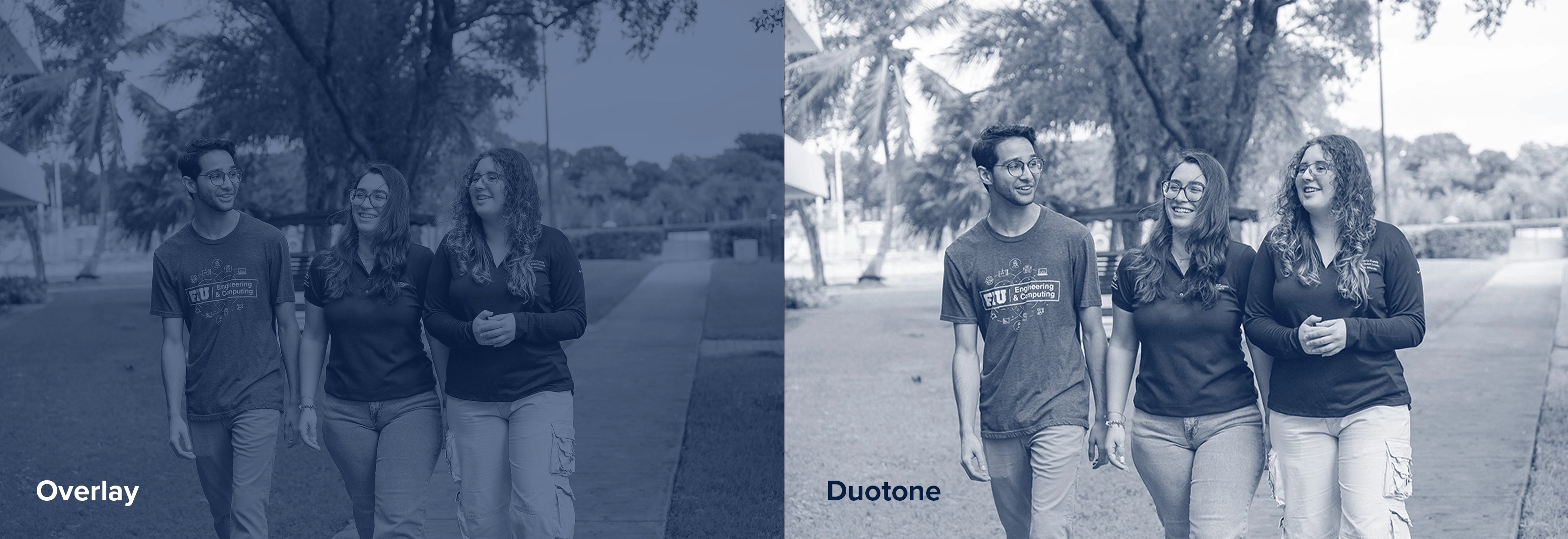 A comparison between an overlay and duotone image.