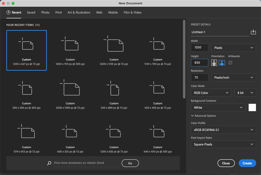PhotoShop image the 1200 by 627 pixel settings