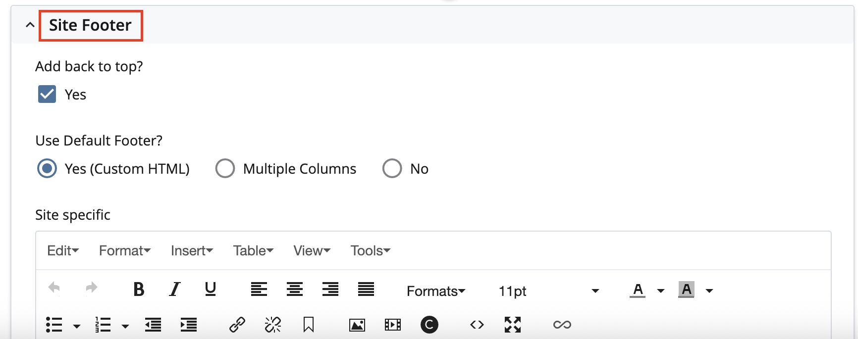 Site Footer panel on Cascade