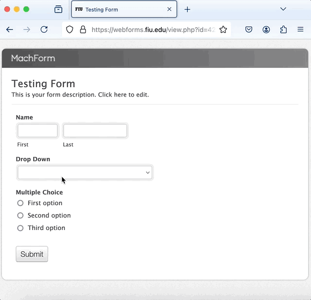 Screen recording showing the options within a dropdown field