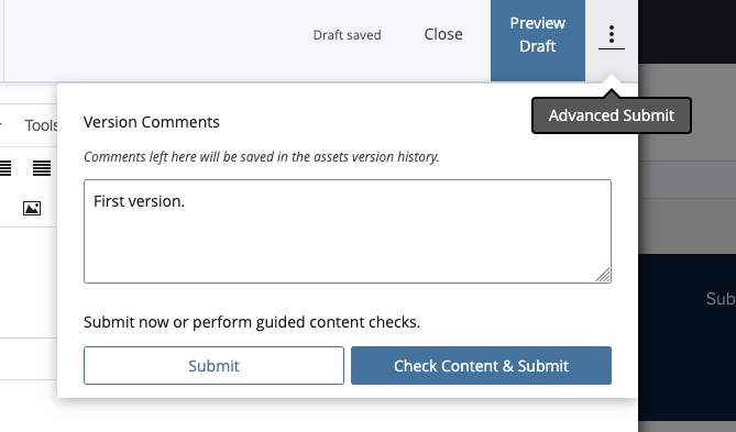 Advanced submit function within the the page editor window