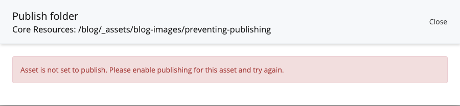 Flash message in the publishing panel stating why an asset can't be published and how to re-enable publishing.