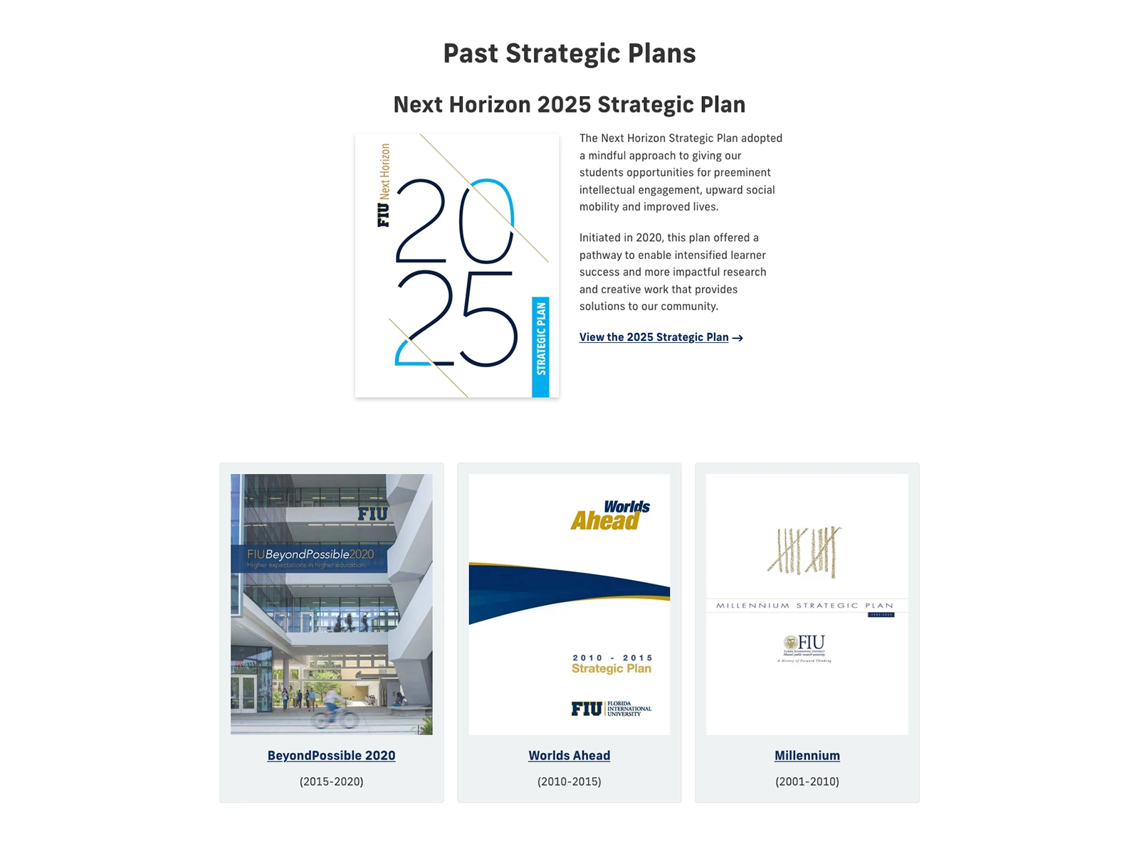 Screenshot of FIU Provost's Strategic Plans page