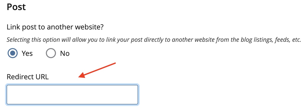 The redirect URL field