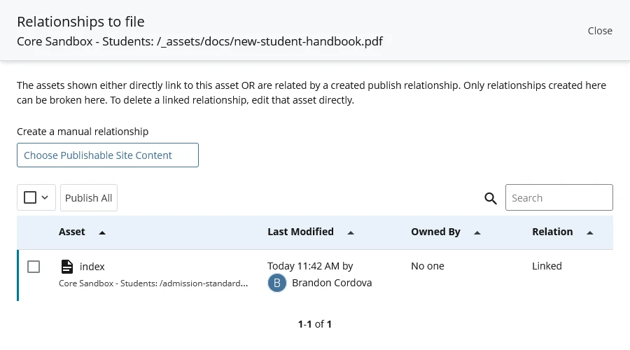 Screenshot of Cascade's Relationships panel