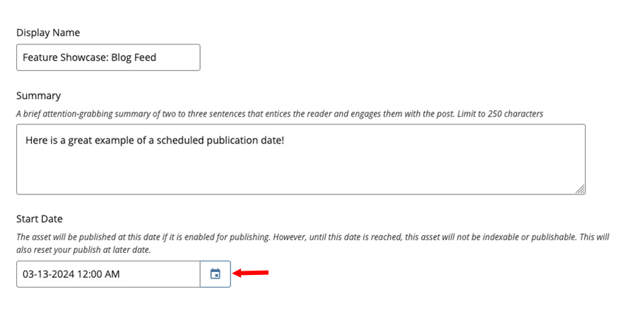 Screenshot of scheduled publishing feature