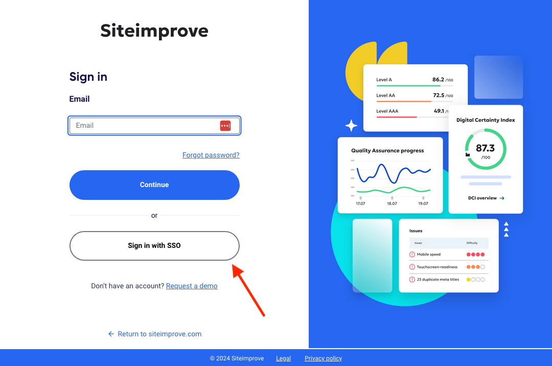 Siteimprove SSO Login Button