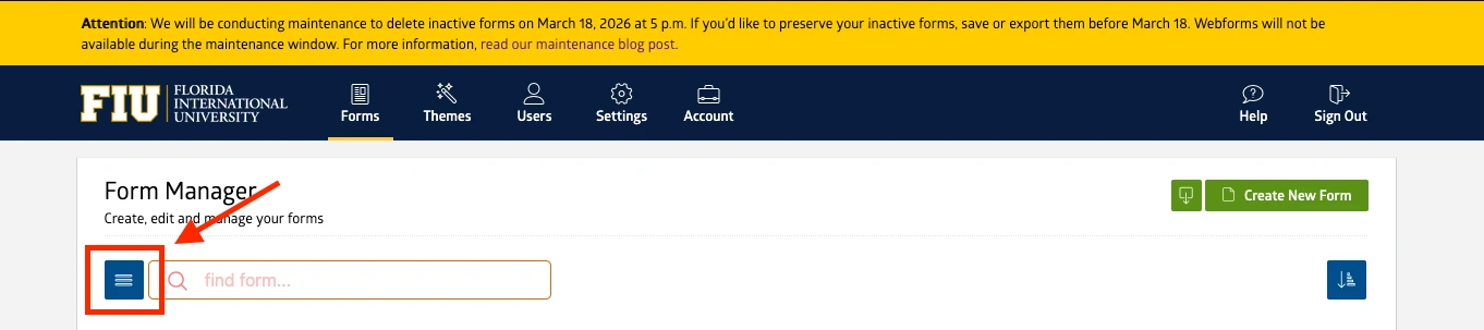 Webform UI showing where to create a new smart folder.