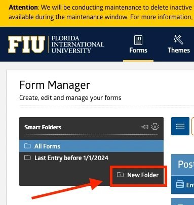 Web UI showing where to select the New Folder option