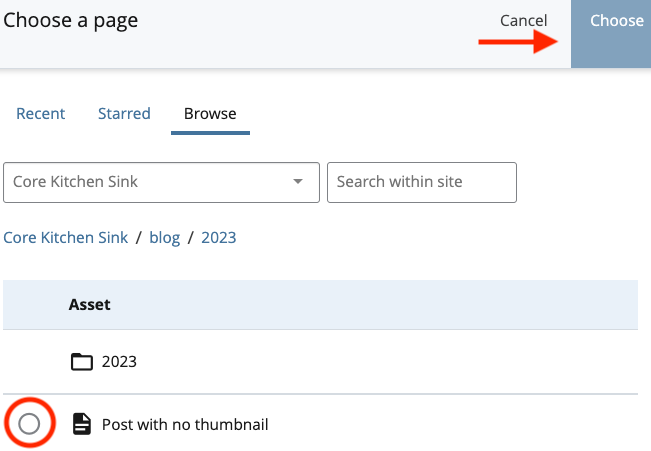 A red circle outlines the bubble to click for a sticky post with an arrow pointing to the Choose option
