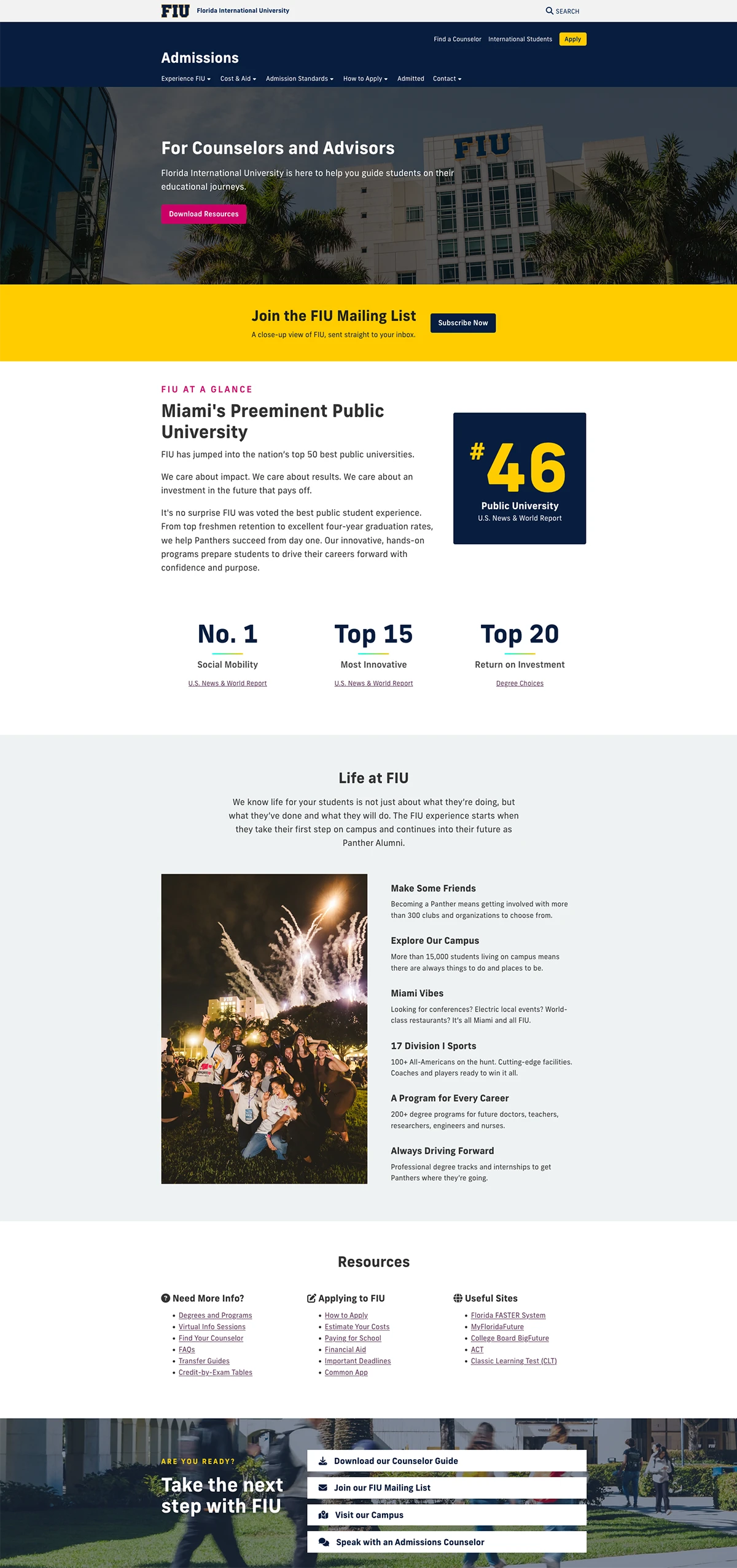 FIU High School Counselors and Advisors landing page