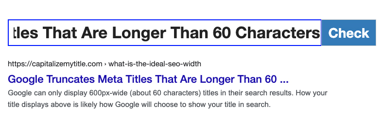 Example of a truncated meta title on Google