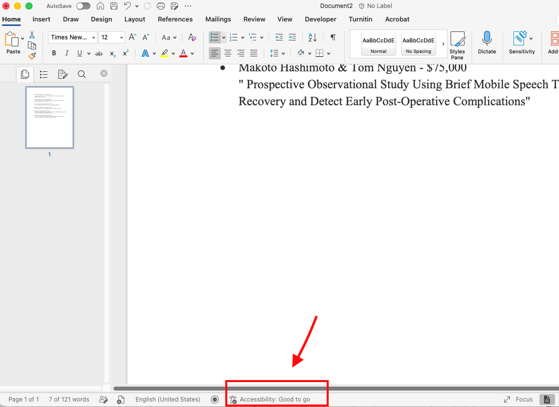 Screenshot of Microsoft Accessibility checker with the status as Good to Go.