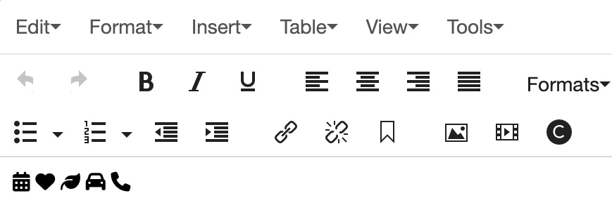 Icons viewable within the WYSIWYG