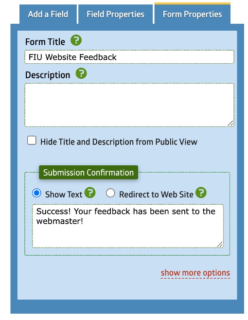 Redirect to website or submission text field