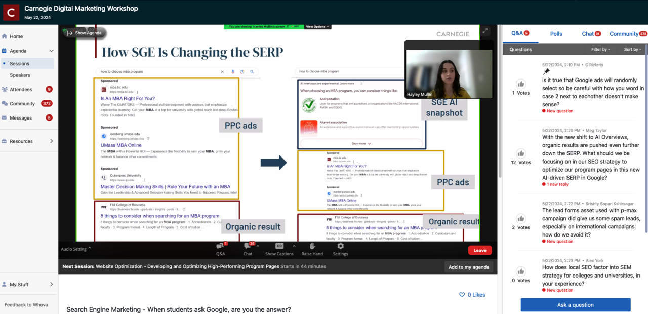 Screenshot of Carnegie Higher Ed's SEO conference